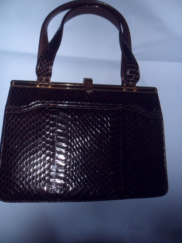 Borsa grande in pelle di pitone marrone e beige