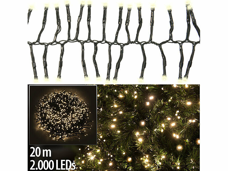 Guirlande lumineuse 2000 LED blanche chaude pour illuminer grand sapin