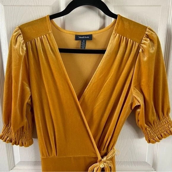 Modcloth Yellow Golden Velvety Wrap Maxi Dress, Sz Medium - Image 4 of 4