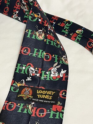 Looney Tunes Vintage Christmas 1998 Tie Ho Ho Ho Taz Bugs  Ho Ho Ho . 1998 Looney Tunes all star cast polyester Christmas necktie main image 0