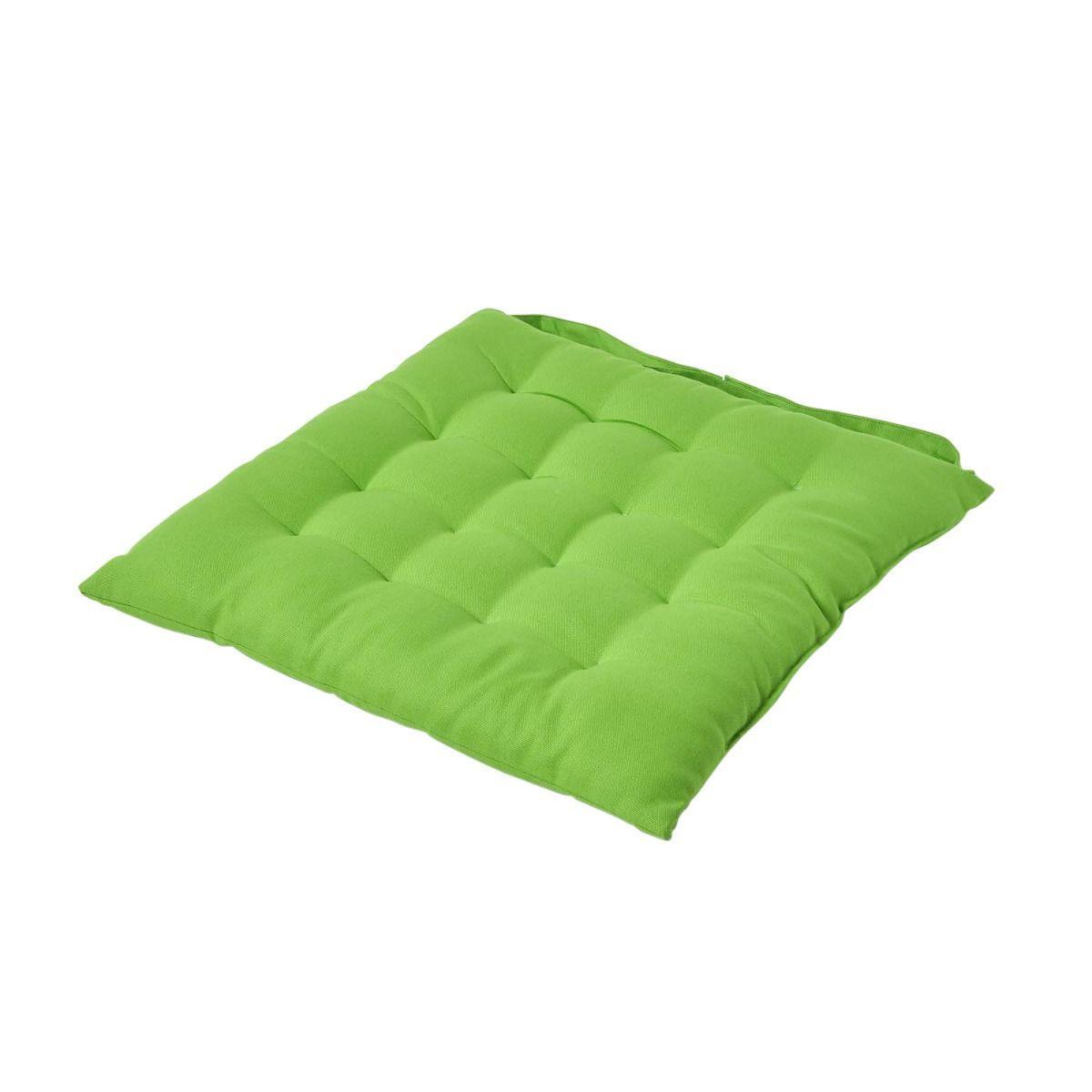 Lime Green Plain Seat Pad with Button Straps Cotton Easy Care Washable At  Home