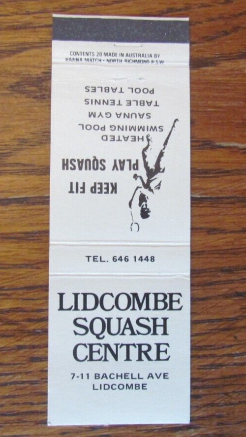 SQUASH CENTRE MATCHBOOK COVER AUSTRALIA EMPTY