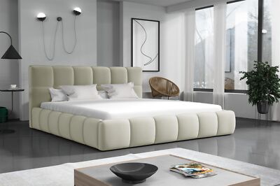 Polsterbett Doppelbett GIOTTO Komplettset 200x200cm Stoff Magic Velvet Hellbeige