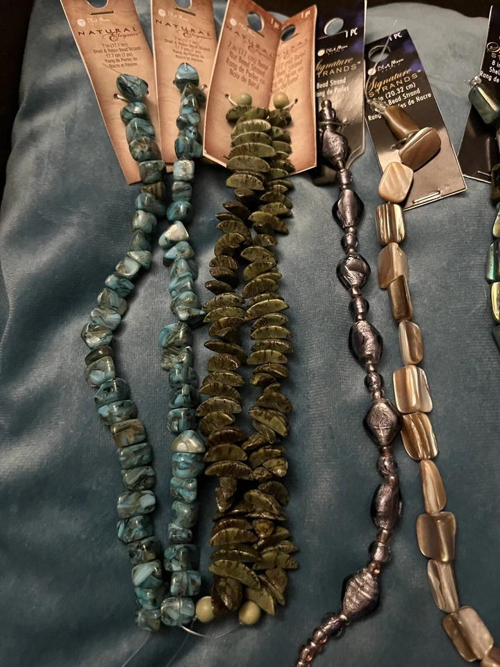 LOTE DE 15 - Colgantes de cuentas de perlas de agua dulce, carcasa, vidrio murano luna azul Foto 2 de 4