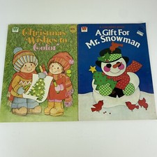 2 Whitman Vintage 1980s Christmas Coloring Books Snowman Mice