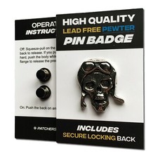 Aviator Skull High Quality Pewter Pin Badge with Secure Locking Backs