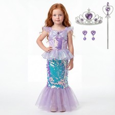 Little Mermaid Inspired Sequin Costume for Girls   Dress Up Set with Accessories