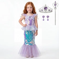 Little Mermaid Inspired Sequin Costume for Girls – Dress Up Set with Accessories