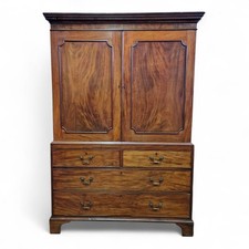 Georgian Mahogany linen press wardrobe / Antique linen cupboard with drawers