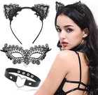 Black Cat Costume for Women with Sexy Masquerade Mask with Lace Cat Ears & Kitty