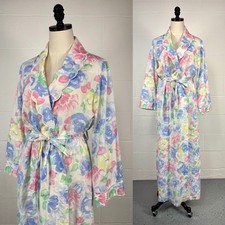 Vintage 80s Pastel Floral Robe Dressing Gown Scalloped Collar Trad Feminine O/S