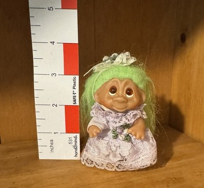 Very Rare Vintage 1985 Dam Troll Doll Green Hair Wedding Dress