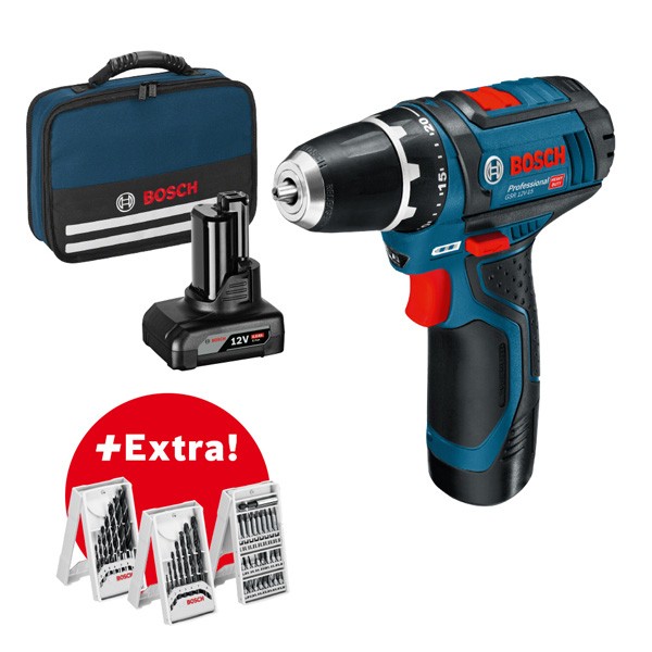 Bosch Akku-Bohrschrauber Gsr 12V-15 1X 2,0 Ah, 1X 4,0 Ah Akku + Lader In Tasche-image