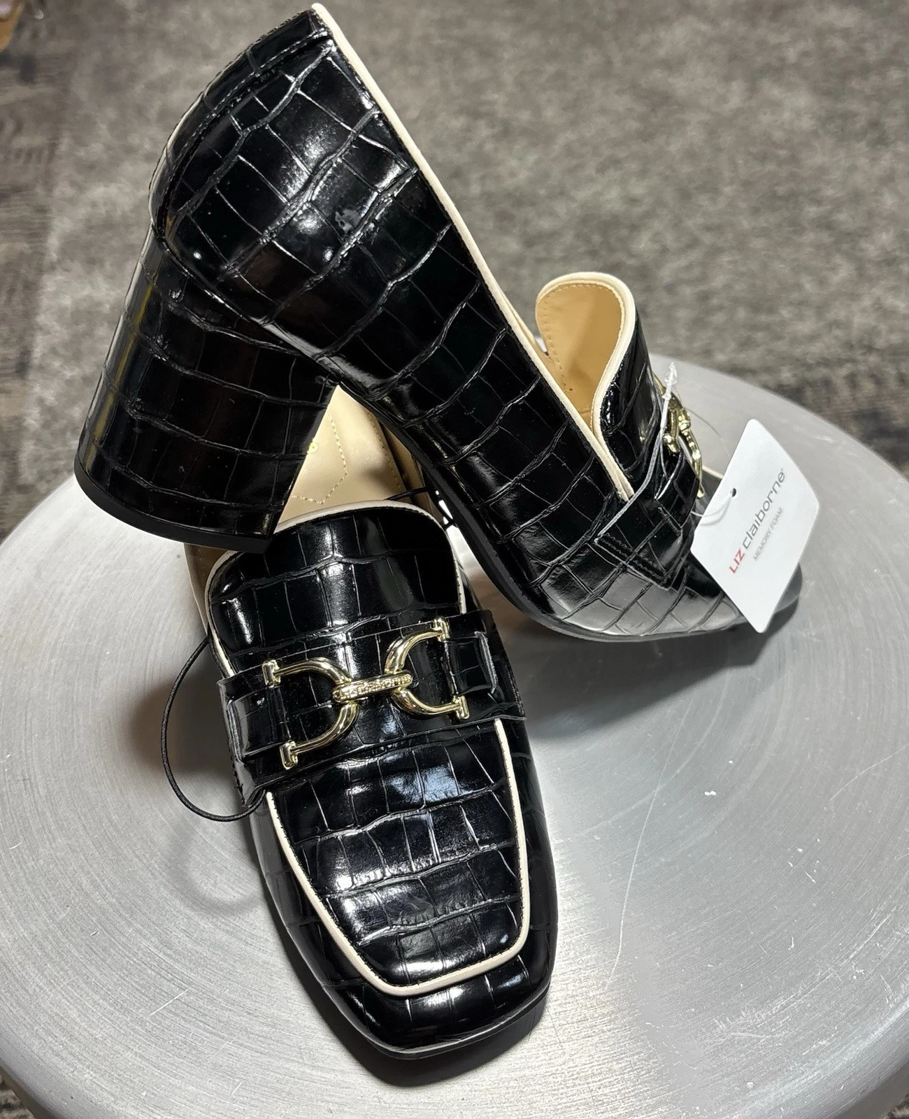 NWOB Liz Claiborne Malone Loafers Women 8 M Black Block Heel Slip On Shoe New