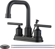 WOWOW Bathroom Faucet Black 4 inch Bathroom Sink Faucet Centerset Lift Rod Drain