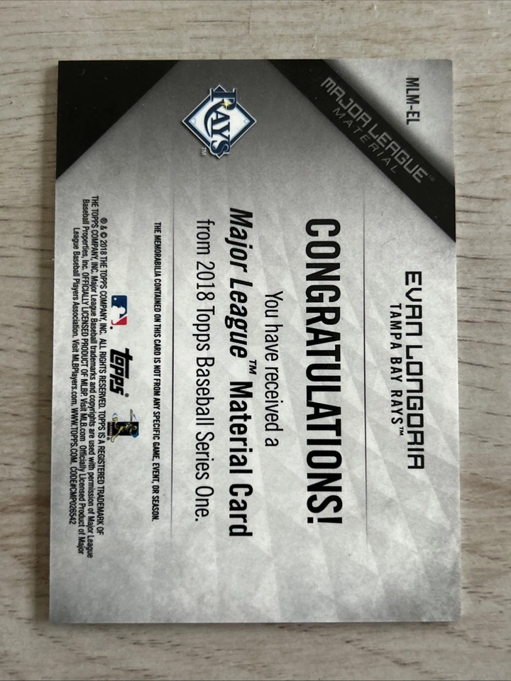 2018 Topps Evan Longoria Major League Materials Bat Relic #MLM-EL Rays - Image 2 of 2