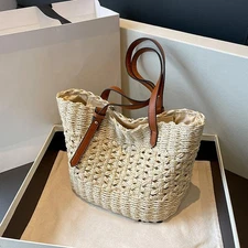 Women’s Large Straw Tote Bag | Woven Rattan Beach Handbag, Summer Travel Basket