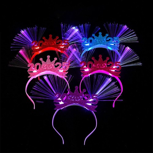 2025 Happy New Year Glow Headband LED Glowing Hair Hoops for Children Adults - Picture 6 of 7
