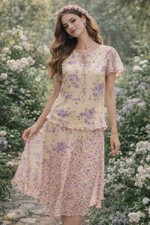 Floral Chiffon Skirt Set Fairycore Coquette Sheer Top Midi Spring 12