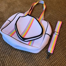 Stylish White Pickleball Bag with Pastel Rainbow Stripes. Crossbody. BNWOT