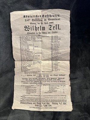 rare. a. poster poster Wilhelm Tell Saxony Dresden Court Theatre Semperoper 1866