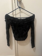 Off-Shoulder Black Velvet Burnout Womens Top