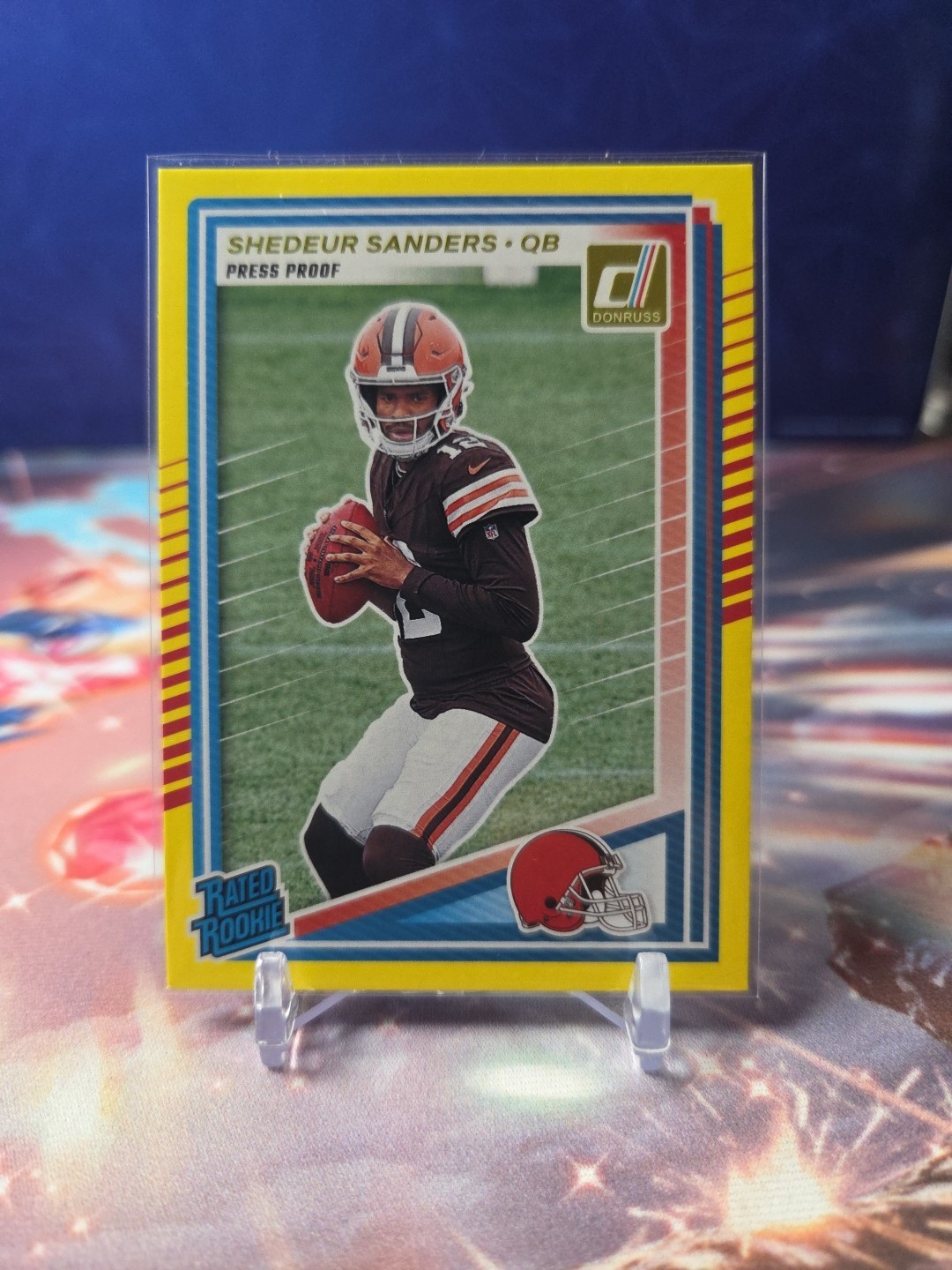 Shedeur Sanders Yellow Press Proof 2025 Panini Donruss Rated Rookie RC #306