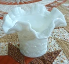 Vintage Fenton Milk Glass Daisy & Button Ruffle Edge Top Hat Vase Planter