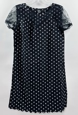 Shein Womens Black White Polka Dot Short Lace Sleeve Mini Dress Cottage Core XS