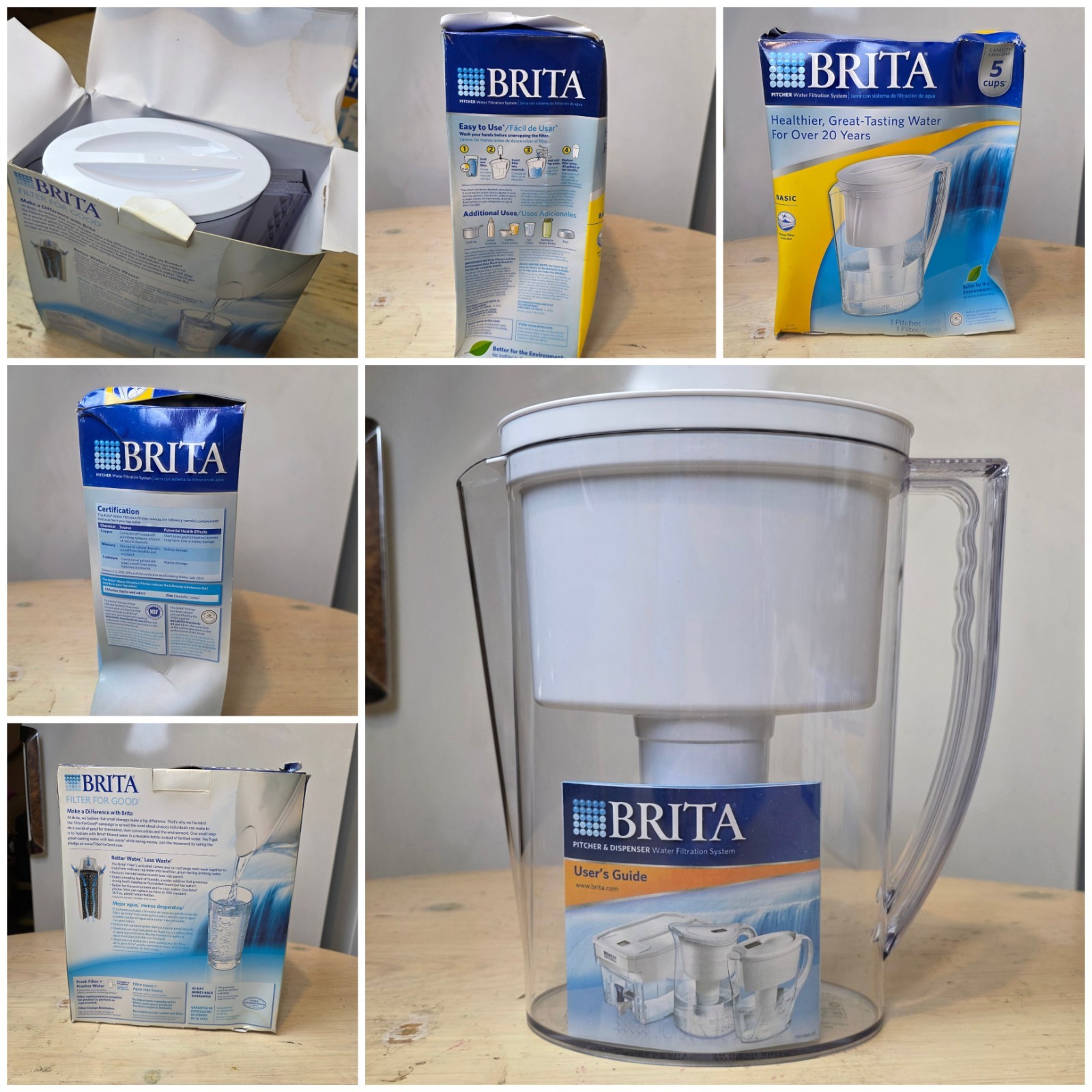 Brita Slim Model 5 Cup White Water Pitcher & Filter NEW Basi