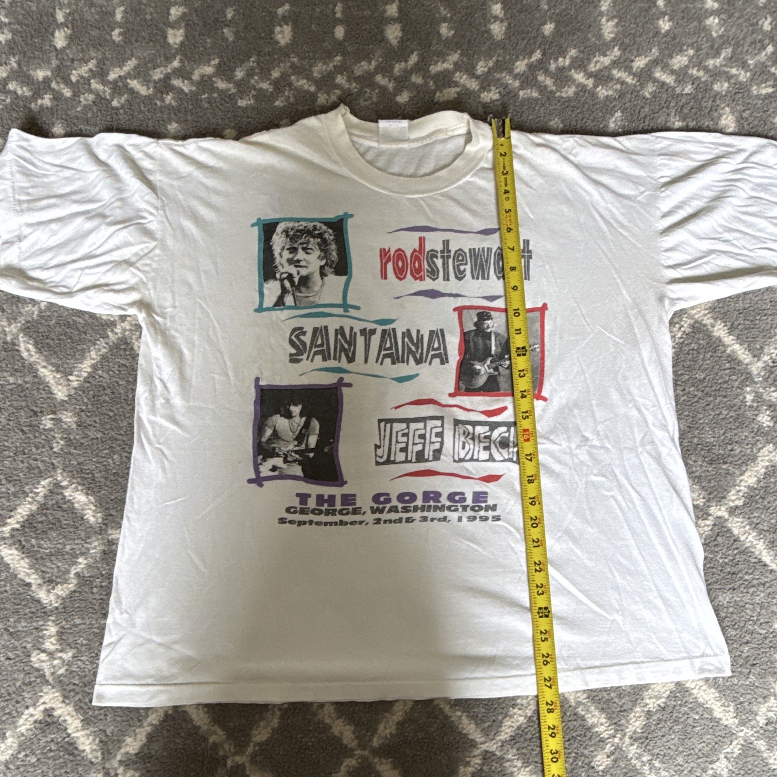 Dynasty Vintage 90s Rod Stewart Santana Jeff Beck Gorge Tee White XL Cotton
