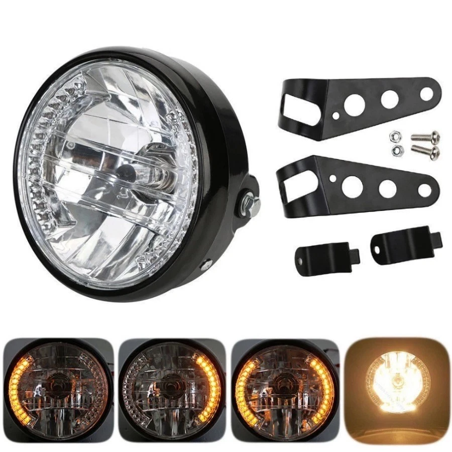 7"Inch Motorcycle LED Headlight Turn Light W/Black Housing Bucket Universal Foto 2 de 4