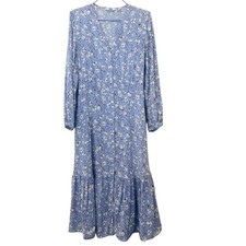 UNIQLO V-Neck 3/4 Sleeve Flare Purple Lilac Midi Floral Dress Size M Cottagecore