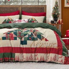 Christmas Duvet Cover Set Red Plaid Buffalo Check Reversible Microfiber 3PC