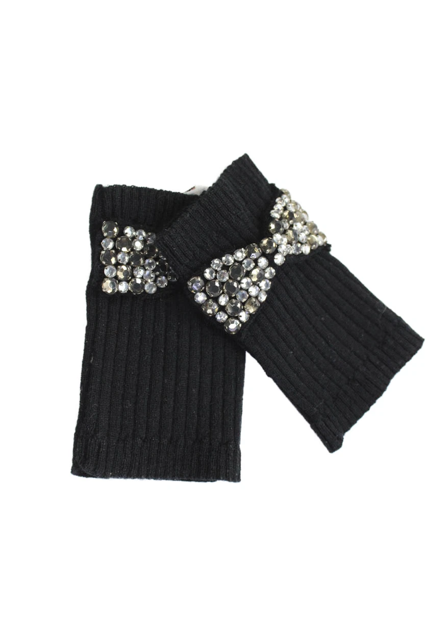 Juicy Couture Womens Wool Knit Jeweled Fingerless Gloves Black One Size