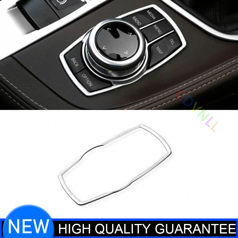 Fit For BMW X1 F48 2016-2021 Silver Steel Central Console Multimedia Frame Trim