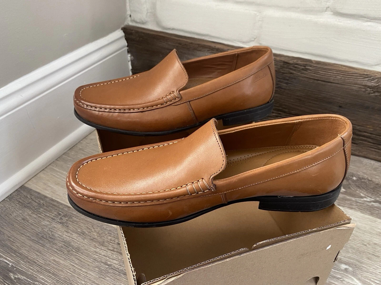 Scarpe uomo Clarks Claude tinta unita mocassino slip on in pelle comode casual eleganti taglia 7M