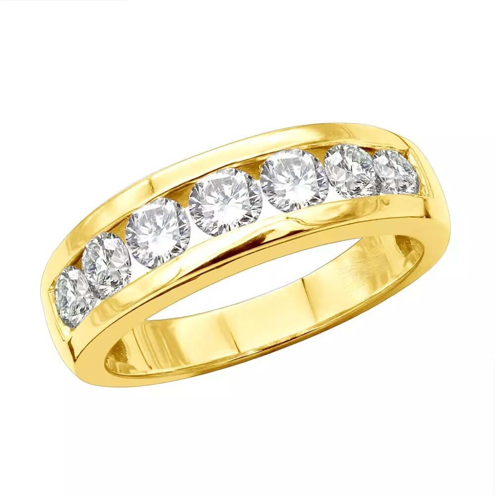 Men's 1.50 Ct D/FL Real Moissanite Anniversary Band in 14K Yellow Gold Plated