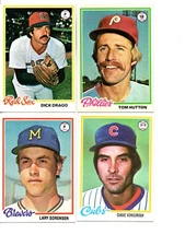 1978 TOPPS 4 CARD LOT: #567 DRAGO, #568 HUTTON, #569 SORENSEN & #570 KINGMAN