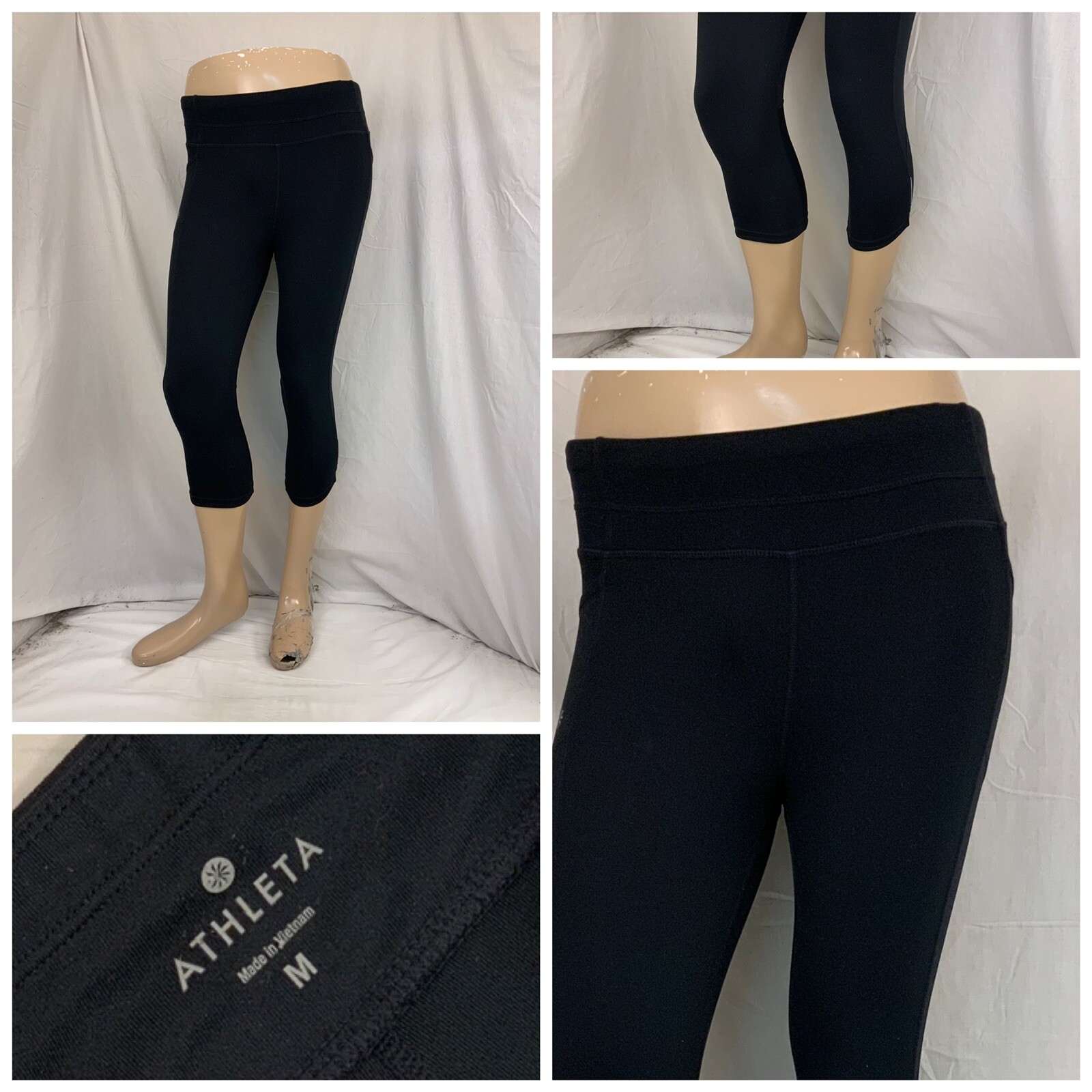 Athleta Yoga Pants Sz M Black Zip Pocket Poly Stretch YGI N2-152-image