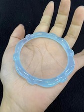 Lady Jade Bangle Ice Blue Chalcedony Bamboo Bracelet Have Certificate 50-64Mm