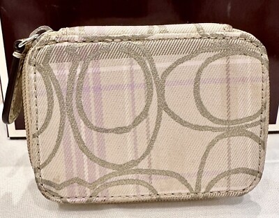 Coach Tartan Purple Gold Plaid Pill Box Travel Case w/3 Clear