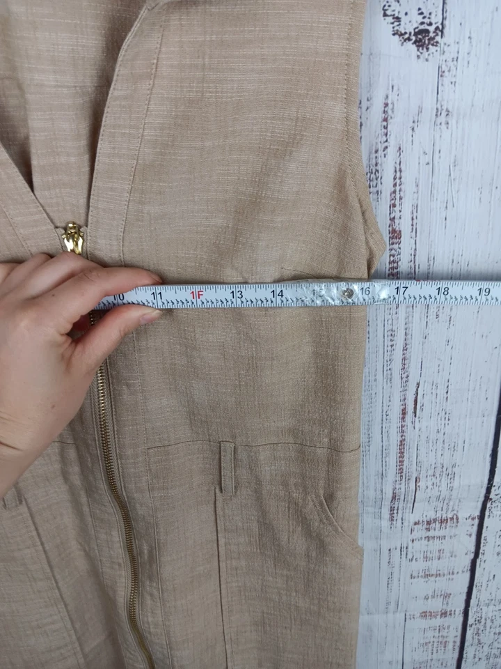 SHARAGANO Venice O-Ring Zip-Up Sleeveless Shirt Dress Women's 10 Tan Pockets  - Image 4 of 4