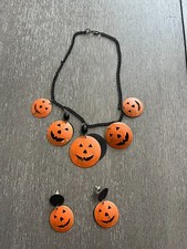 Metal Pumpkin Halloween Earrings  Necklace