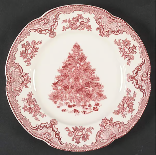 1 Johnson Bros Salad Plates Old Britain Castles Pink Christmas Tree 8”