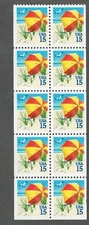 US. 2443. 15c. Beach Umbrella. 2443a. Booklet Pane of 10. MNH. 1990