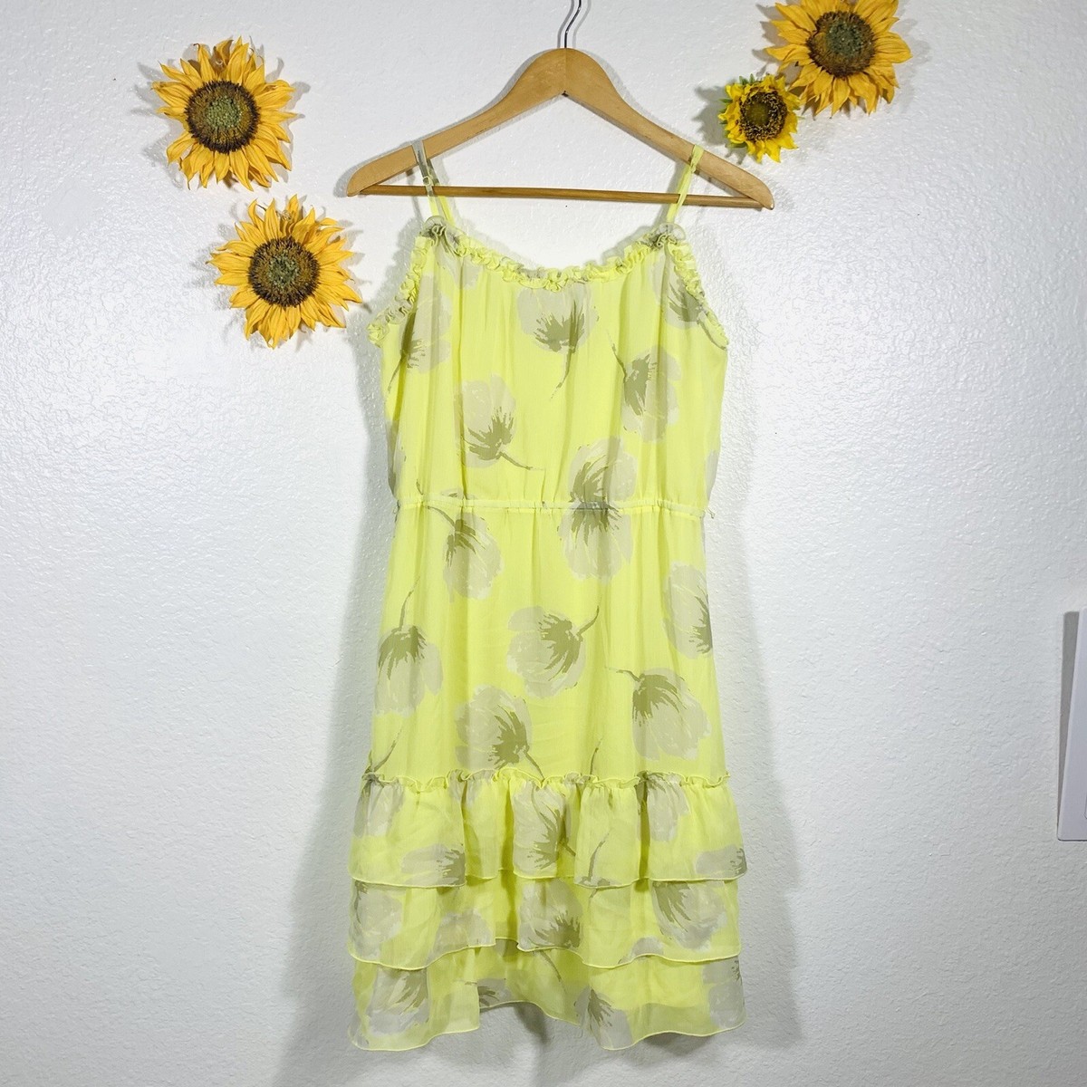 Old Navy Yellow Floral Adjustable Spaghetti Strap Dress Size Small Womens