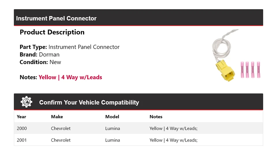 Conector de panel de instrumentos para Chevrolet Lumina Dorman 2000-2001 Foto 2 de 4