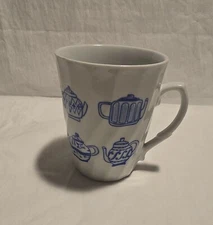 White Coffee Mug  With Blue Tea Pots/ Carafe Illustration 