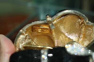 JUDITH LEIBER BULLDOG PUG BLACK WHITE GOLD DOG SWAROVSKI CRYSTAL